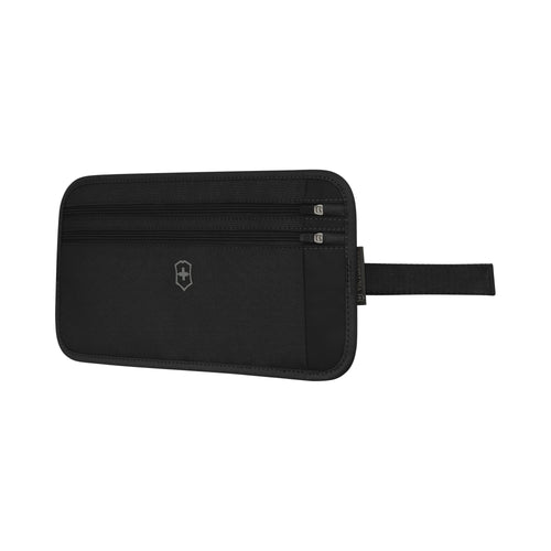 Front Angled View of the security belt pack in black. 