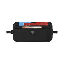 Load image into Gallery viewer, Front Panel View, showing the zippered pockets with three cards and currency.
