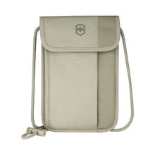 Load image into Gallery viewer, Front panel view of the sand beige neck pouch. 
