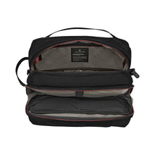 Load image into Gallery viewer, Top view of the Toiletry bag with the zipper compartments opened. 
