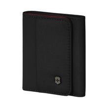 Load image into Gallery viewer, Angled front view of the tri-fold wallet. 
