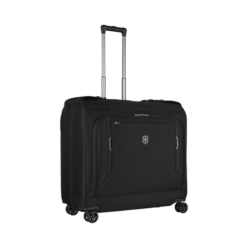 Angled front view of the garment spinner suitcase. 