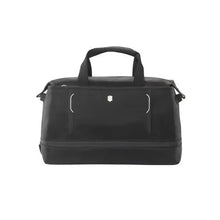 Load image into Gallery viewer, Front panel view of the black duffle bag. 
