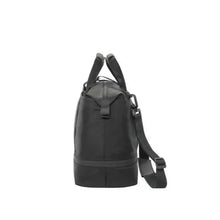 Load image into Gallery viewer, Side panel view of the black duffle bag. 
