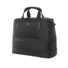 Load image into Gallery viewer, Front angled view of the black duffle bag. 
