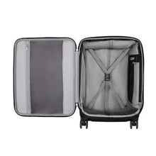 Load image into Gallery viewer, Interior view of the black soft side suitcase spacious interior packing capabilities.
