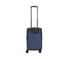 Load image into Gallery viewer, Back panel view of the blue soft side suitcase. 
