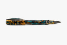 Load image into Gallery viewer, Horizontal view of the Visconti Earth Origins Rollerball Pen with the cap posted. The nose section is black. 

