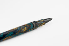 Load image into Gallery viewer, Close up to the grip section of the Visconti Earth Origins Rollerball Pen. The nose section is black. The ring by the grip area has the words HOMO SAPIENS engraved. 
