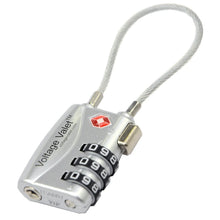 Load image into Gallery viewer, Angled front view of the gray three-digit combination cable lock
