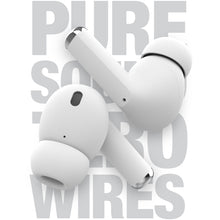 Load image into Gallery viewer, The earbuds arranged on a white background with decorative text.
