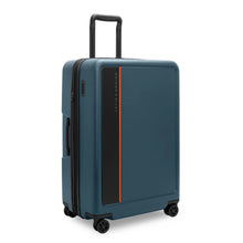 Load image into Gallery viewer, Angled front panel view of the Ocean Blue suitcase. 

