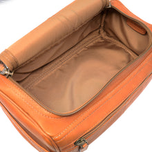 Load image into Gallery viewer, Close-up of the open interior of a tan leather bag, showing a smooth tan fabric lining 
