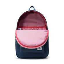 Load image into Gallery viewer, Interior view of the navy blue backpack. It features a laptop compartment.
