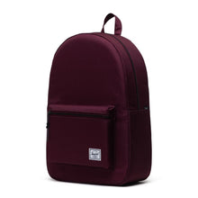 Load image into Gallery viewer, Angled front view of the Fig Purple Settlement backpack. 
