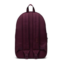 Load image into Gallery viewer, Back panel view of the fig purple settlement backpack. 
