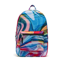 Load image into Gallery viewer, Front panel view of the paint pour multi backpack.
