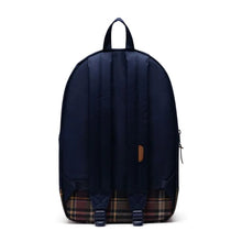 Load image into Gallery viewer, Back panel view of the peacoat plaid backpack. 
