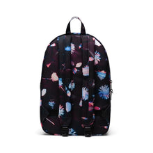 Load image into Gallery viewer, Back panel view of the Sunlight Floral Settlement backpack. 
