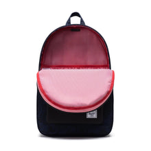 Load image into Gallery viewer, Front interior view of the Peacoat Paisley backpack. It features a laptop compartment.
