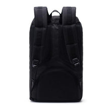 Load image into Gallery viewer, Back panel view of the black backpack with 
