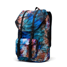 Load image into Gallery viewer, Angled front view of the Summer Tie Dye backpack.
