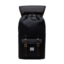 Load image into Gallery viewer, Front panel view of the Chicory Coffee backpack. The top lid is tilted back. 
