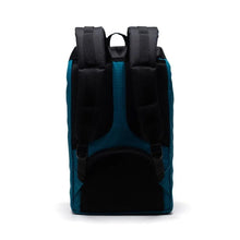 Load image into Gallery viewer, Back panel view of the Harbor Blue Grid Little America Backpack. 
