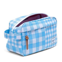 Load image into Gallery viewer, Angled front view of the Gingham Alaskan Blue Chapter Kit Bag.
