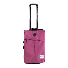 Load image into Gallery viewer, Front panel view of the Wine Grid Campaign suitcase with the telescopic handle extended.
