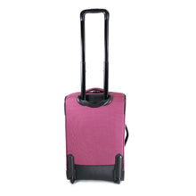 Load image into Gallery viewer, Back panel view of the Wine Grid Campaign suitcase. The telescopic handle is extended. 
