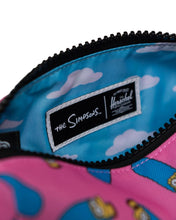 Load image into Gallery viewer, Close up to the interior of the bag. A black tag with the Simpsons and Herschel logos is sown in.
