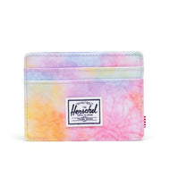 Front view of the Pastel Dye Charlie card case.  small white Herschel logo tag is sown at the center. 