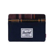 Load image into Gallery viewer, Front view of the red and yellow plaid with navy blue wallet.
