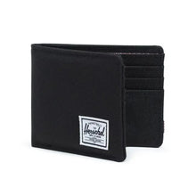Load image into Gallery viewer, The black Roy Wallet part-way opened.
