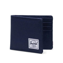 Load image into Gallery viewer, The Roy wallet in Peacoat blue, partway open.
