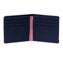 Load image into Gallery viewer, Interior view of the Roy wallet in Peacoat blue, featuring credit card and bill compartments.
