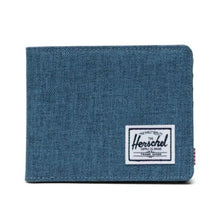 Load image into Gallery viewer, Front view of the copen blue crosshatch wallet. 
