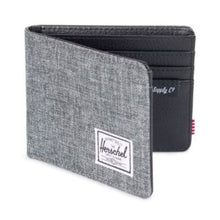 Load image into Gallery viewer, Angled front view of the Hank wallet in Raven Crosshatch. It is partially opened.
