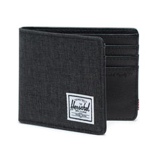 Load image into Gallery viewer, Front view of the Black Crosshatch Hank Wallet, partially opened.
