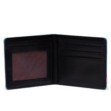 Load image into Gallery viewer, Interior view of the Strong blue Hank wallet. It features an ID window on the left side.
