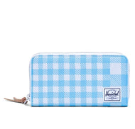 Front view of the Thomas wallet in Gingham Alaskan blue. 