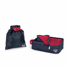 Load image into Gallery viewer, The dry bag and large travel organizers on a white background. The medium and small cubes are rolled inside the large one.
