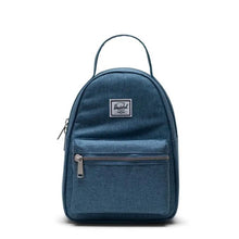Load image into Gallery viewer, Front view of the copen blue mini backpack. 
