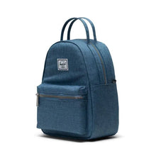 Load image into Gallery viewer, Angled front view of the copen blue mini backpack. 
