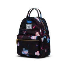 Load image into Gallery viewer, Angled front view of the Sunlight Floral mini backpack. 
