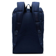 Load image into Gallery viewer, Back view of the Peacoat navy blue backpack. 
