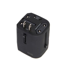 Load image into Gallery viewer, Angled top view of the black power adapter with the USA plug pushed up.
