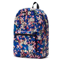 Load image into Gallery viewer, Angled front view of the Painted Floral packable daypack.
