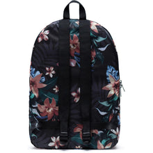 Load image into Gallery viewer, Back panel view of the Summer Floral Black packable Daypack

